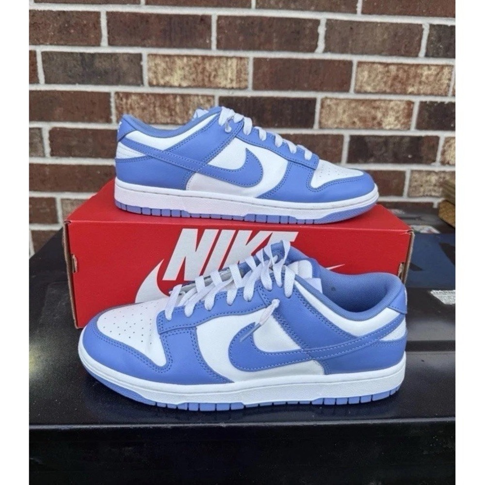 Nike Dunk Low Men 9 Low Top Lace-Up Sneakers White/Polar Blue Leather DV0833-400 - Picture 2 of 10